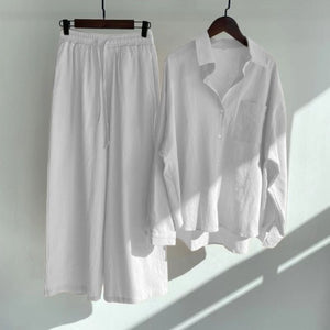 Cross-border Tracksuit Women's Ancient Cotton And Linen Shirt Outfit High Waist Loose Trousers