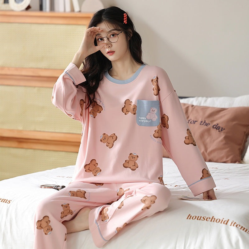 Loose Print Pajamas Women Autumn Winter Pyjama Set Long Sleeves