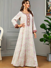 Charger l&#39;image dans la galerie, Allover Print Embroidered Abbaya, Elegant Button Decor Maxi