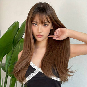 Long Straight Blonde Wigs With Bangs Synthetic Rose Net Hair Wigs