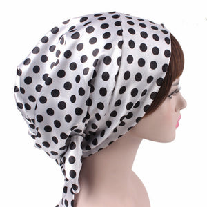 Ladies Satin Printed Bow Turban Long