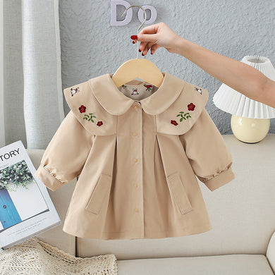 Autumn New Simple Casual Children Long Sleeve Khaki Trench Kids Coat