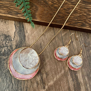 Color Painting Oil Three-layer Ring Hollow Pendant Earrings And Necklace Set for Occasions