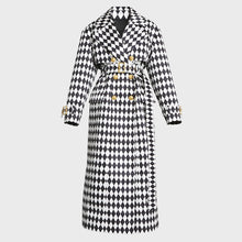 Charger l&#39;image dans la galerie, Black And White Diamond Grid Belt Long Trench Coat