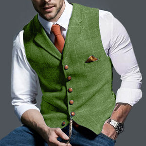 Casual Lapel Plaid Slim Fit Men's Vest