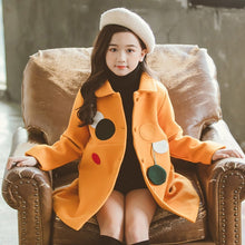 Cargar imagen en el visor de la galería, Girls Padded Lapel Color Matching Polka Dot Woolen Coat