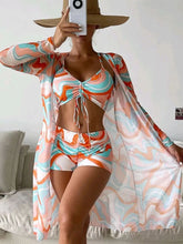 Cargar imagen en el visor de la galería, 3pcs Pring Bikini With Long Sleeve Cardigan Fashion Summer Beach Swimsuit Women