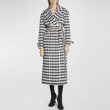 Charger l&#39;image dans la galerie, Black And White Diamond Grid Belt Long Trench Coat