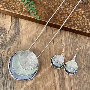 Color Painting Oil Three-layer Ring Hollow Pendant Earrings And Necklace Set for Occasions