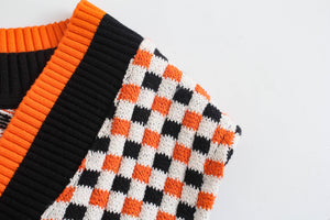 Patchwork Retro Check Vest Vest Sweater