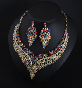 Full Rhinestone Color Clavicle Necklace And Earring Accessories Set for occasions