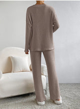 Charger l&#39;image dans la galerie, Fashion Solid Striped Suit V-neck Long-sleeved Top And Casual Straight Pants Loose Temperament