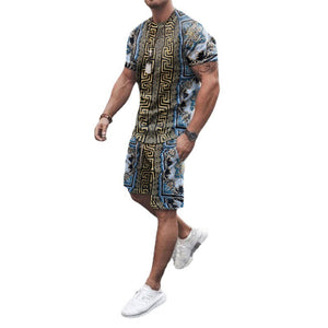 Samo Zaen Printed Casual Sports Loose T-shirt Shorts Suit Men