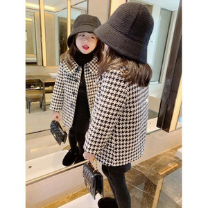 Winter Korean Houndstooth Girl Mid-length Coat