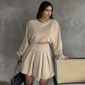 Long Sleeve Sweater Pleated Skirt Two-piece Suit