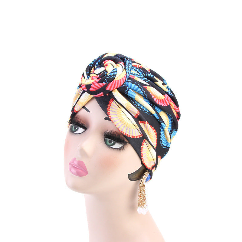 Ladies wind swirl knotted turban hat