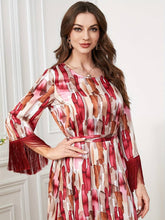 Charger l&#39;image dans la galerie, Abbaya Print Tassel with Tie Waist Long Sleeve for Spring &amp; Fall