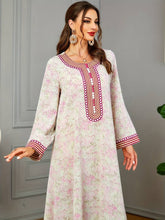 Charger l&#39;image dans la galerie, Allover Print Embroidered Abbaya, Elegant Button Decor Maxi