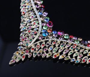 Full Rhinestone Color Clavicle Necklace And Earring Accessories Set for occasions