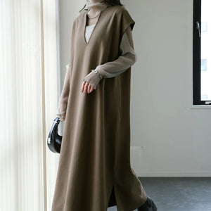 Autumn Winter Japanese And Korean V-neck Woolen Dress