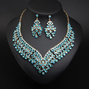 Creative Crystal Collarbone Necklace Earring Set for Occasions