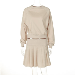 Long Sleeve Sweater Pleated Skirt Two-piece Suit