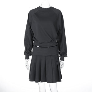 Long Sleeve Sweater Pleated Skirt Two-piece Suit