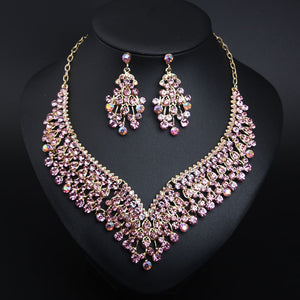 Creative Crystal Collarbone Necklace Earring Set for Occasions