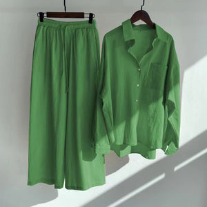 Cross-border Tracksuit Women's Ancient Cotton And Linen Shirt Outfit High Waist Loose Trousers