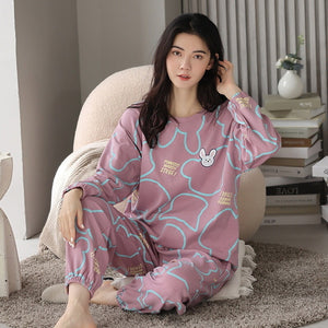 Loose Print Pajamas Women Autumn Winter Pyjama Set Long Sleeves