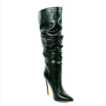 Load image into Gallery viewer, Pleated Pointed Toe Stiletto High Heel High-heeled Women&#39;s Boots