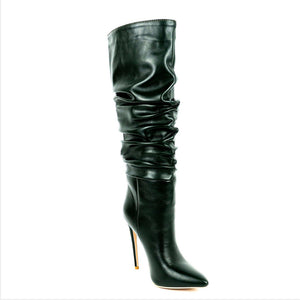 Pleated Pointed Toe Stiletto High Heel High-heeled Women's Boots