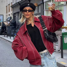 Charger l'image dans la galerie, Loose Fashion Lapel Zip-up Jacket Cool Long Sleeve Zipper Closure Moto Biker Leather Jacket
