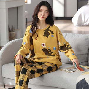 Loose Print Pajamas Women Autumn Winter Pyjama Set Long Sleeves