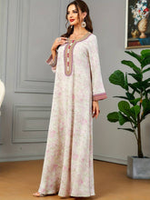 Charger l&#39;image dans la galerie, Allover Print Embroidered Abbaya, Elegant Button Decor Maxi