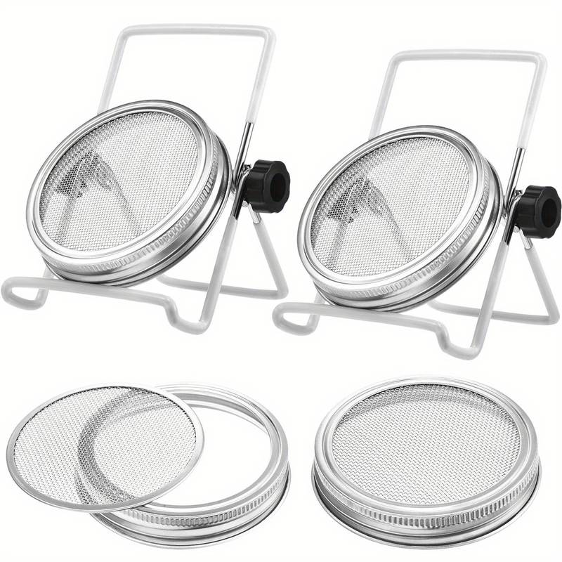 2pcs, Mason Jar Stainless Steel Sprouting Stands + 2 Pcs Stainless Steel Sprouting Germination Jar Lids