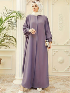 Solid Bat wing Sleeve Abbaya, Elegant Loose Maxi Kaftan