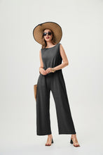 Charger l&#39;image dans la galerie, Women&#39;s Linen Jumpsuit - Comfortable And Breathable, Elastic Back With Classic H-Line Design And Pockets, Available In Black Apricot And Orange Red