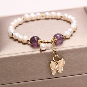 Freshwater Pearl Strawberry Quartz Bracelet Bracelet Female Opal Butterfly Bracelet