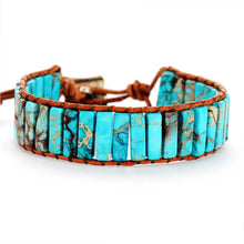 Charger l&#39;image dans la galerie, Bohemian blue Bracelet Tube Shape Natural Stone Single Leather Rope Wrap