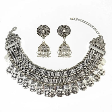 Silver Color Statement Collar Necklace Earring Jewelry Sets