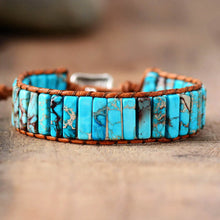 Charger l&#39;image dans la galerie, Bohemian blue Bracelet Tube Shape Natural Stone Single Leather Rope Wrap