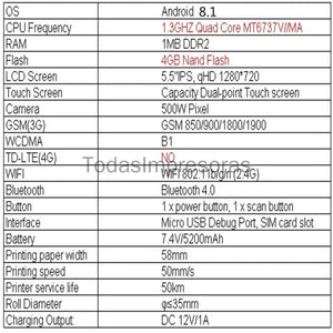 Q2I Android 8.1 PDA Handheld POS Thermal Printers PDA Terminal 5.5'' HD Touch 3G Wifi BT Wireless 58mm NFC Barcode 1D 2D Scaners