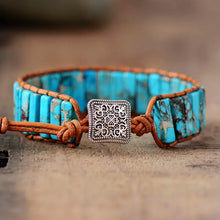 Charger l&#39;image dans la galerie, Bohemian blue Bracelet Tube Shape Natural Stone Single Leather Rope Wrap