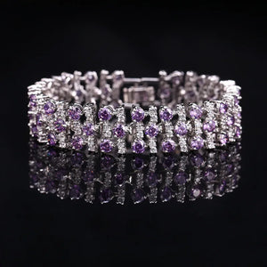 White Gold Color Luxury Crystal Stone Big Bracelets Bangles For Women