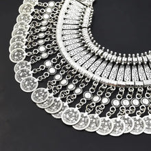 Load image into Gallery viewer, Vintage Silver Coin Choker Necklace Earrings Gypsy Ethnic Tribal Turkish Afghan India Pakistan Collar Statement Jewelry Sets