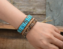 Charger l&#39;image dans la galerie, Bohemian blue Bracelet Tube Shape Natural Stone Single Leather Rope Wrap