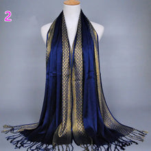 Cargar imagen en el visor de la galería, fashion women Muslim Head Hijab Scarf Classic gold silk tassel scarf shiny section Muslim Hui Baotou scarf shawl hot sale