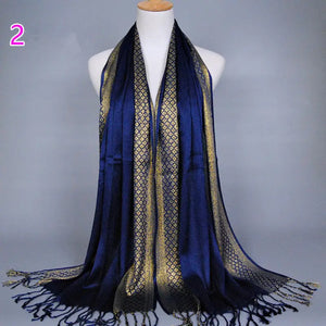 fashion women Muslim Head Hijab Scarf Classic gold silk tassel scarf shiny section Muslim Hui Baotou scarf shawl hot sale