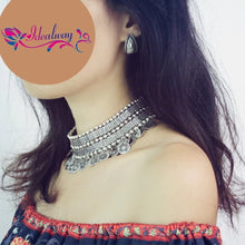 Load image into Gallery viewer, Indian Jhumka Vintage Coins Choker Necklace Drop Earrings Set Women T